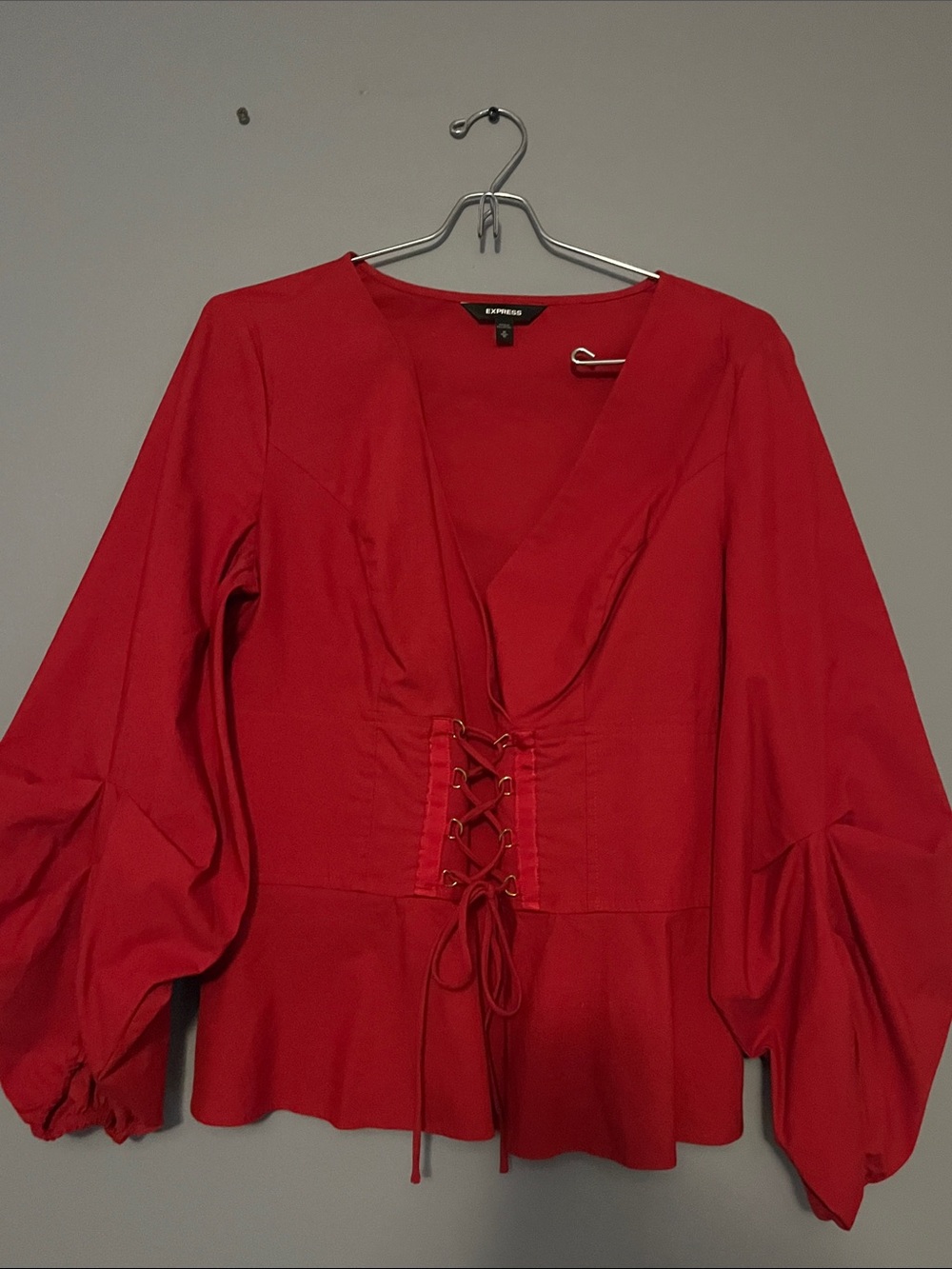 Express Red Lace-Up Peplum Top